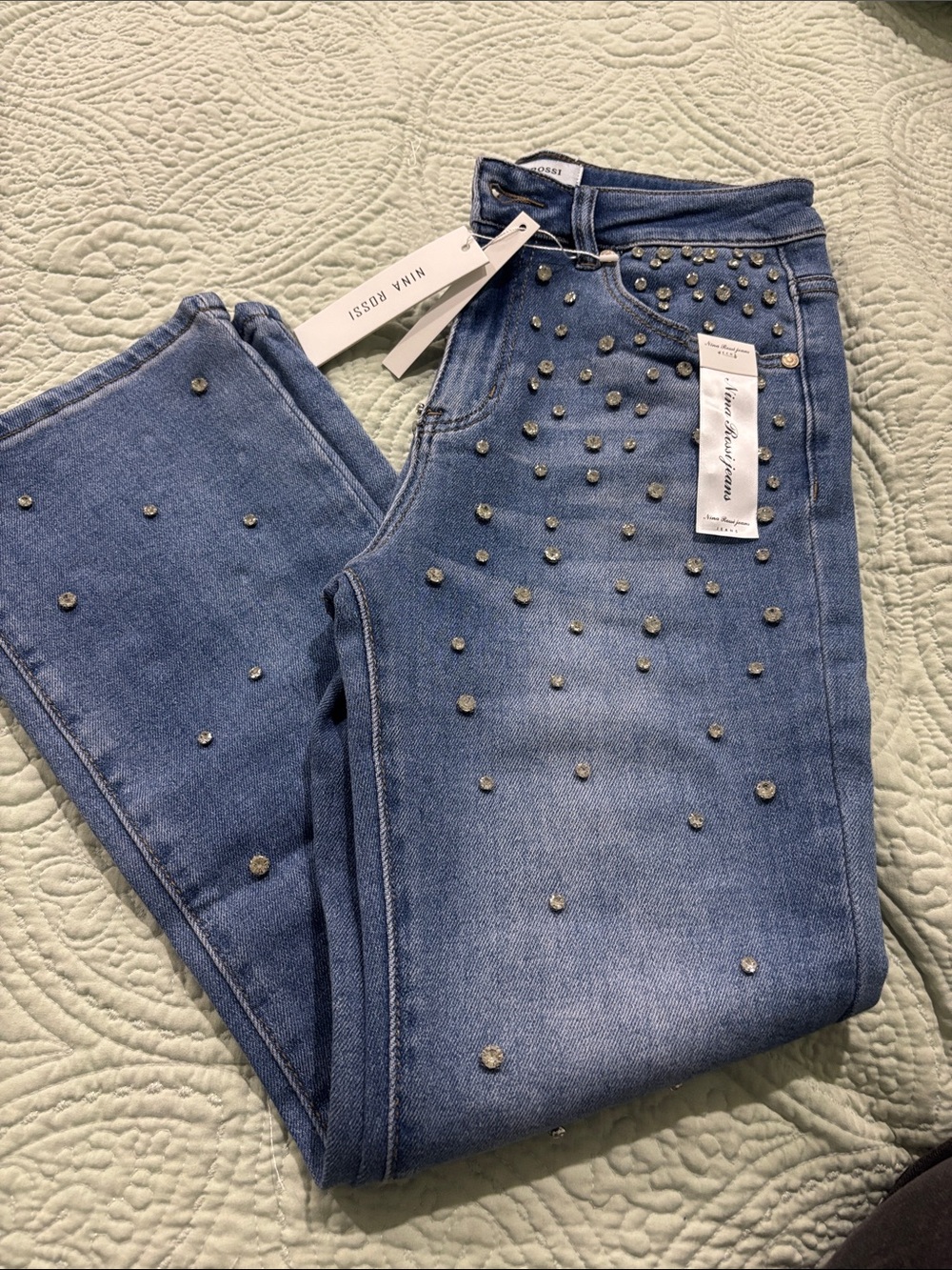 Rina Rossi Denim Skinny Jeans with Stud Embellishments - Blue